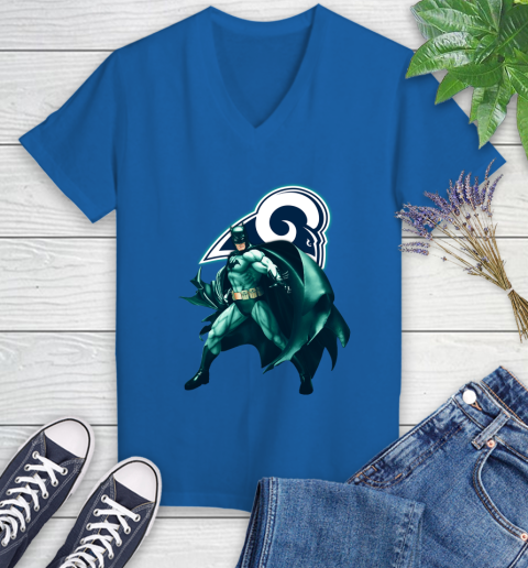 NFL Batman Football Sports Los Angeles Rams Women's V-Neck T-Shirt 10