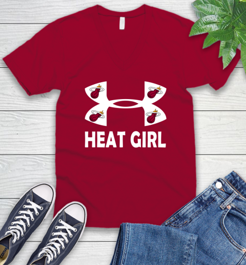 NBA Miami Heat Girl Under Armour Basketball Sports V-Neck T-Shirt 7