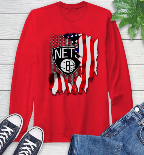 Brooklyn Nets NBA Basketball American Flag Long Sleeve T-Shirt 11