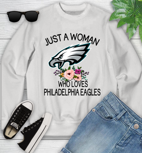 NFL Just A Woman Who Loves Philadelphia Eagles Football Sports Youth Sweatshirt
