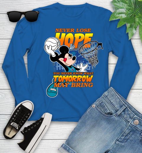 Charlotte Hornets NBA Basketball Mickey Disney Never Lose Hope Youth Long Sleeve 10