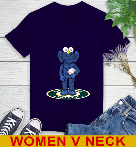 MLB Baseball Oakland Athletics Kaws Bff Blue Figure Shirt Women's V-Neck T-Shirt 4