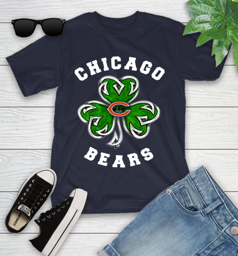 NFL Chicago Bears Three Leaf Clover St Patrick's Day Football Sports Youth T-Shirt 2