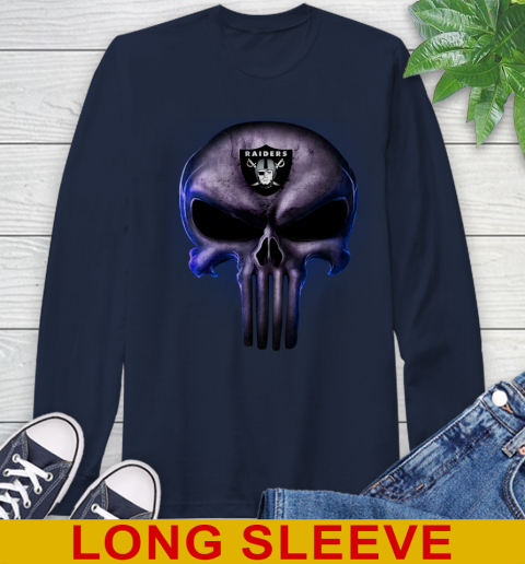 Oakland Raiders NFL Football Punisher Skull Sports Long Sleeve T-Shirt 3
