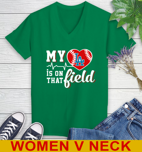 MLB My Heart Is On That Field Baseball Sports Los Angeles Dodgers Women's V-Neck T-Shirt 6 MLB My Heart Is On That Field Baseball Sports Los Angeles Dodgers Women's V-Neck T-Shirt - Image 6