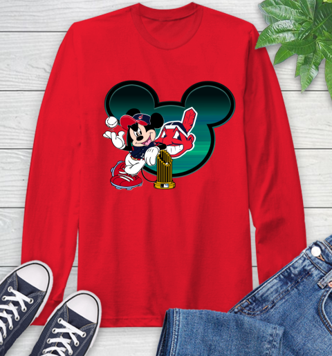 MLB Cleveland Indians The Commissioner's Trophy Mickey Mouse Disney Long Sleeve T-Shirt 10