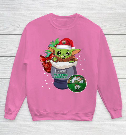 Boston Celtics Christmas Baby Yoda Star Wars Funny Happy NBA Youth Sweatshirt 7