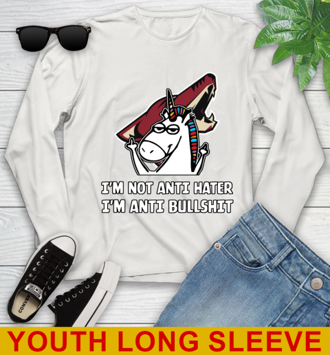 Arizona Coyotes NHL Hockey Unicorn I'm Not Anti Hater I'm Anti Bullshit Youth Long Sleeve 12