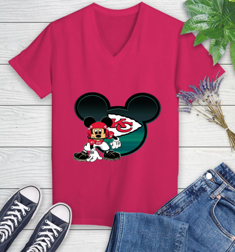 NFL Kansas City Chiefs Mickey Mouse Disney Football T Shirt Women's V-Neck T-Shirt 9