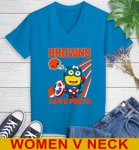 NFL Football Cleveland Browns Captain America Marvel Avengers Minion Shirt Women's V-Neck T-Shirt 7