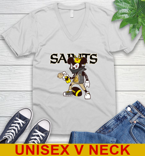 New Orleans Saints NFL Football Mickey Peace Sign Sports V-Neck T-Shirt