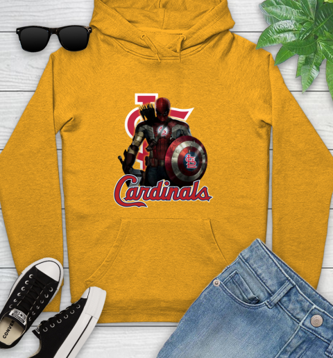 MLB Captain America Thor Spider Man Hawkeye Avengers Endgame Baseball St.Louis Cardinals Youth Hoodie 3