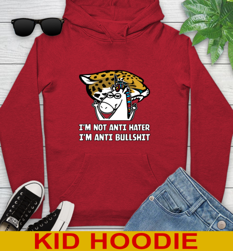 Jacksonville Jaguars NFL Football Unicorn I'm Not Anti Hater I'm Anti Bullshit Youth Hoodie 11