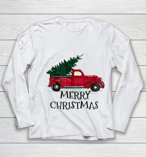 Vintage Red Truck With Merry Christmas Tree Youth Long Sleeve