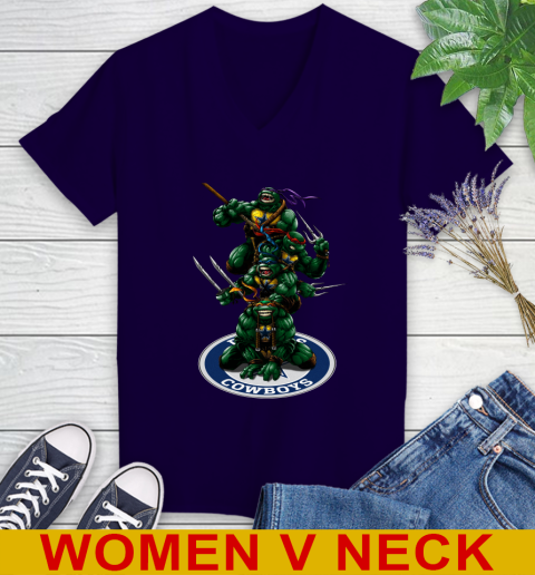 NFL Football Dallas Cowboys Teenage Mutant Ninja Turtles Shirt Women's V-Neck T-Shirt 4