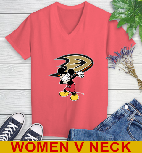 Anaheim Ducks NHL Hockey Dabbing Mickey Disney Sports Women's V-Neck T-Shirt 7