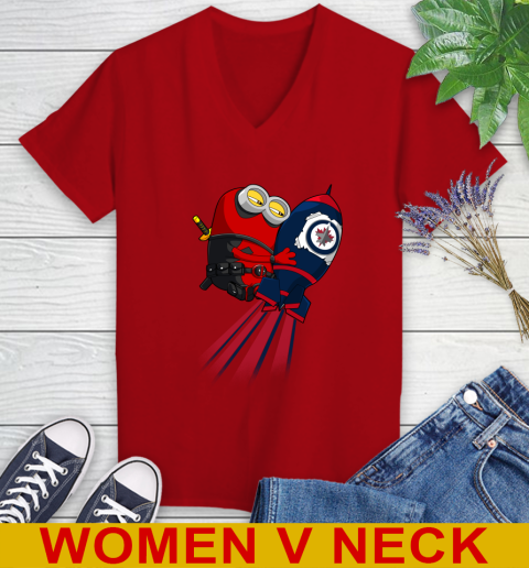 NHL Hockey Winnipeg Jets Deadpool Minion Marvel Shirt Women's V-Neck T-Shirt 10