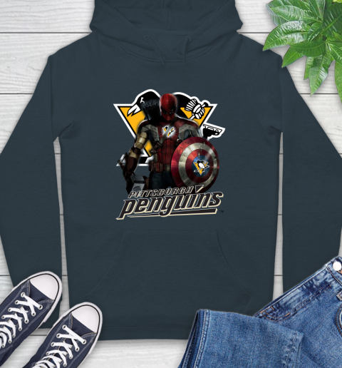 NHL Captain America Thor Spider Man Hawkeye Avengers Endgame Hockey Pittsburgh Penguins Hoodie 7