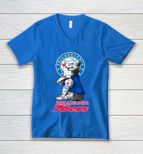 NBA Basketball My Cat Loves Philadelphia 76ers V-Neck T-Shirt 5