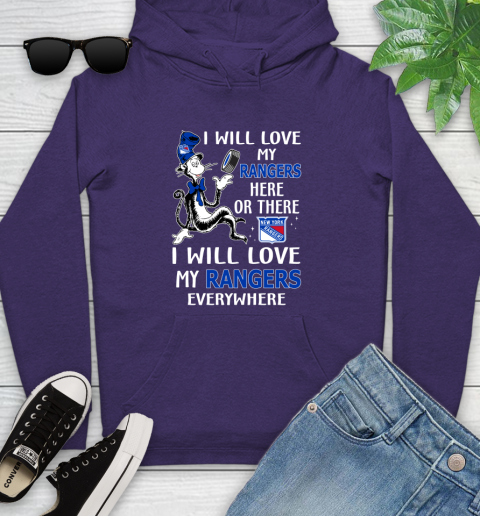NHL Hockey New York Rangers I Will Love My Rangers Everywhere Dr Seuss Shirt Youth Hoodie 5