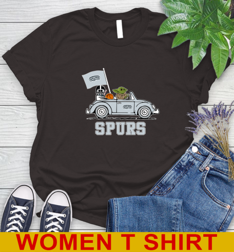 NBA Basketball San Antonio Spurs Darth Vader Baby Yoda Driving Star Wars Shirt Women's T-Shirt 8