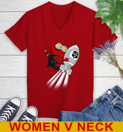 NHL Hockey Los Angeles Kings Deadpool Minion Marvel Shirt Women's V-Neck T-Shirt 10
