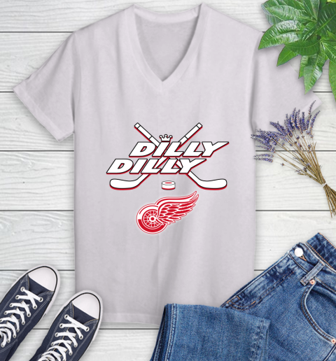 NHL Detroit Red Wings Dilly Dilly Hockey Sports Women's V-Neck T-Shirt