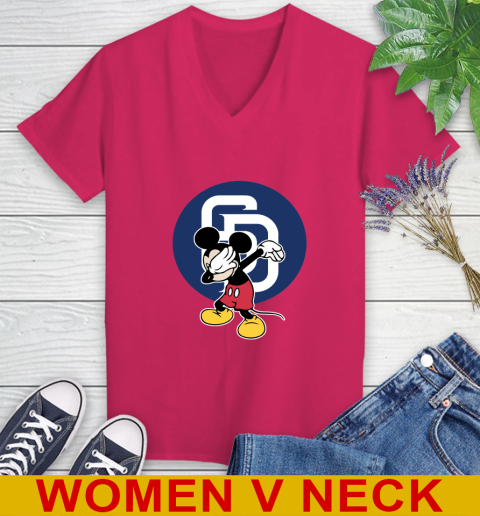 San Diego Padres MLB Baseball Dabbing Mickey Disney Sports Women's V-Neck T-Shirt 10
