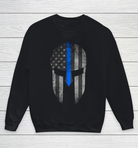 Thin Blue Line American Flag Spartan Helm Youth Sweatshirt