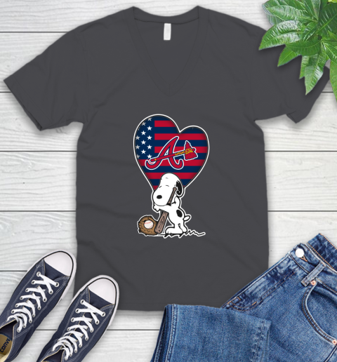 Atlanta Braves MLB Baseball The Peanuts Movie Adorable Snoopy V-Neck T-Shirt 5