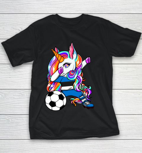 Dabbing Unicorn Estonia Soccer Fans Jersey Estonian Football Youth T-Shirt