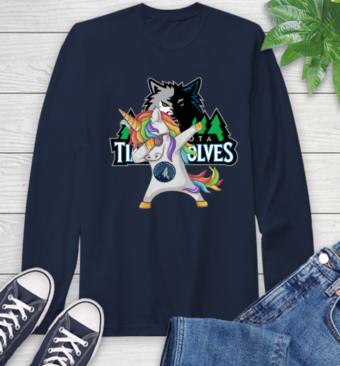 Minnesota Timberwolves NBA Basketball Funny Unicorn Dabbing Sports Long Sleeve T-Shirt 4
