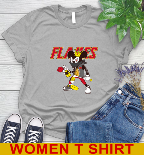 Calgary Flames NHL Hockey Mickey Peace Sign Sports Women's T-Shirt 5