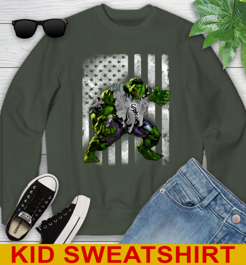 Chicago White Sox Hulk Marvel Avengers MLB Baseball American Flag Youth Sweatshirt 8