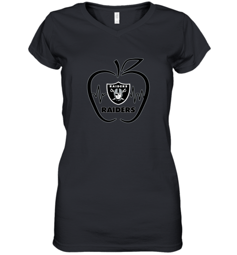 Apple Heartbeat Teacher Symbol Oakland Raiders Women's V-Neck T-Shirt