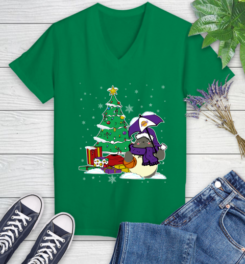 Los Angeles Lakers NBA Basketball Cute Tonari No Totoro Christmas Sports (1) Women's V-Neck T-Shirt 5