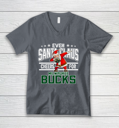 Milwaukee Bucks Even Santa Claus Cheers For Christmas NBA V-Neck T-Shirt 4