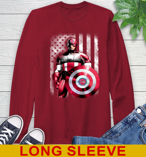 Detroit Pistons NBA Basketball Captain America Marvel Avengers American Flag Shirt Long Sleeve T-Shirt 9