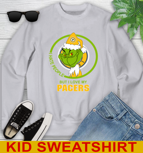 Indiana Pacers NBA Christmas Grinch I Hate People But I Love My Favorite Basketball Team Youth Sweatshirt 4