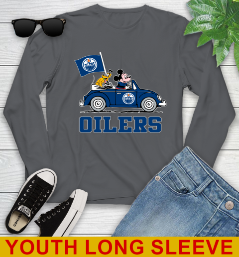 NHL Hockey Edmonton Oilers Pluto Mickey Driving Disney Shirt Youth Long Sleeve 9