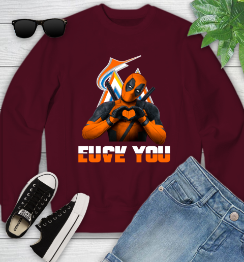 MLB Miami Marlins Deadpool Love You Fuck You Baseball Sports Youth Sweatshirt 4