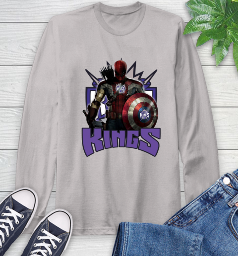 Sacramento Kings NBA Basketball Captain America Thor Spider Man Hawkeye Avengers Long Sleeve T-Shirt 12