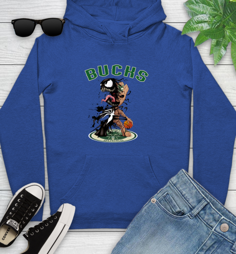 NBA Milwaukee Bucks Basketball Venom Groot Guardians Of The Galaxy Youth Hoodie 9