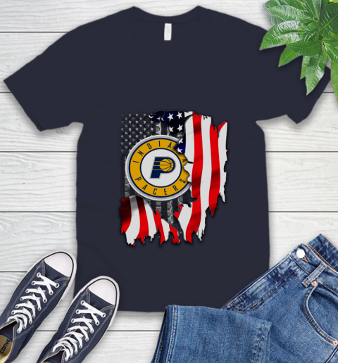 Indiana Pacers NBA Basketball American Flag V-Neck T-Shirt 2