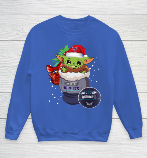 Charlotte Hornets Christmas Baby Yoda Star Wars Funny Happy NBA Youth Sweatshirt 8