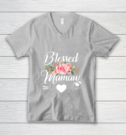Blessed Mamaw Thanksgiving Christmas Floral Gift For Grandma V-Neck T-Shirt 3