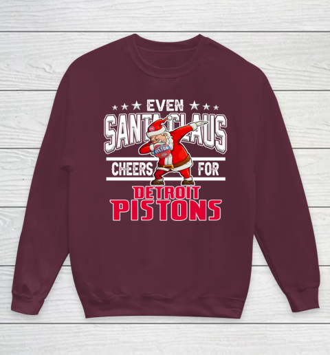 Detroit Pistons Even Santa Claus Cheers For Christmas NBA Youth Sweatshirt 4