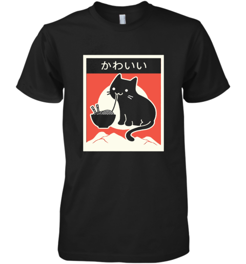 Black Cat Eating Ramen Japanese Kawaii Cat Premium Men's T-Shirt