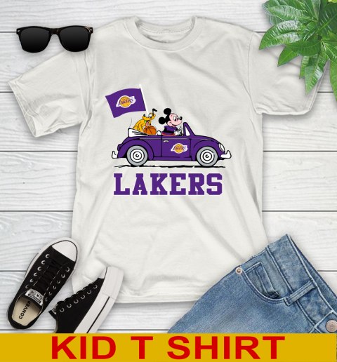 NBA Basketball Los Angeles Lakers Pluto Mickey Driving Disney Shirt Youth T-Shirt