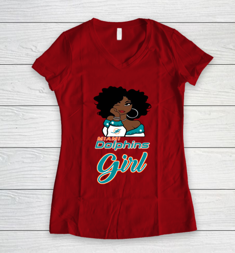 Miami Dolphins Girl NFL Women's V-Neck T-Shirt 10